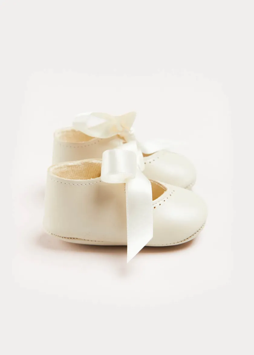 Mary Jane Shoes | Mary Janes | Pepa London Celebration Ribbon Detail Mary Jane Pram Shoes in Beige (17-20EU)