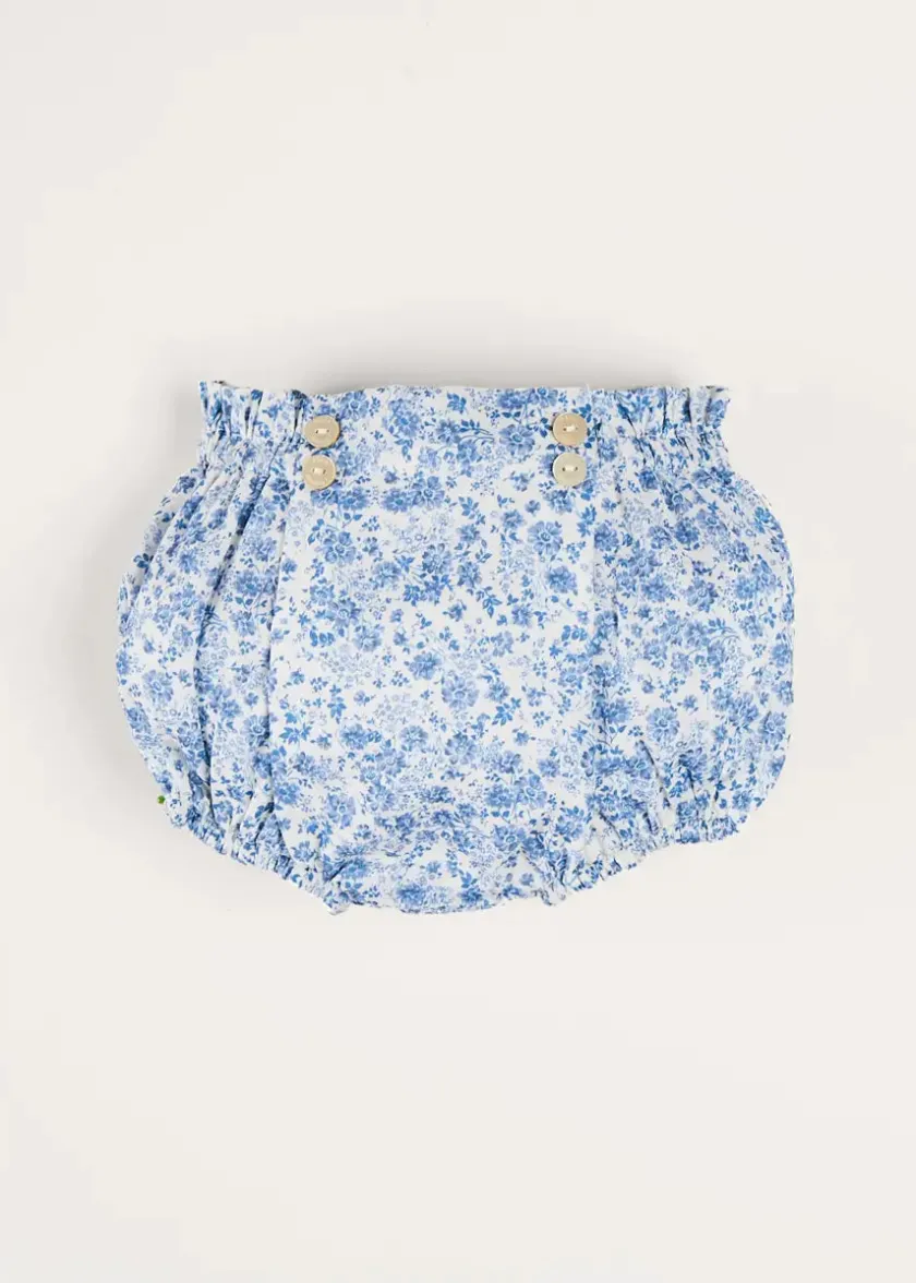 Bloomers & Shorts | Bloomers & Pants | Pepa London Charlotte Floral Button Detail Bloomers in Blue (1mth-2yrs)