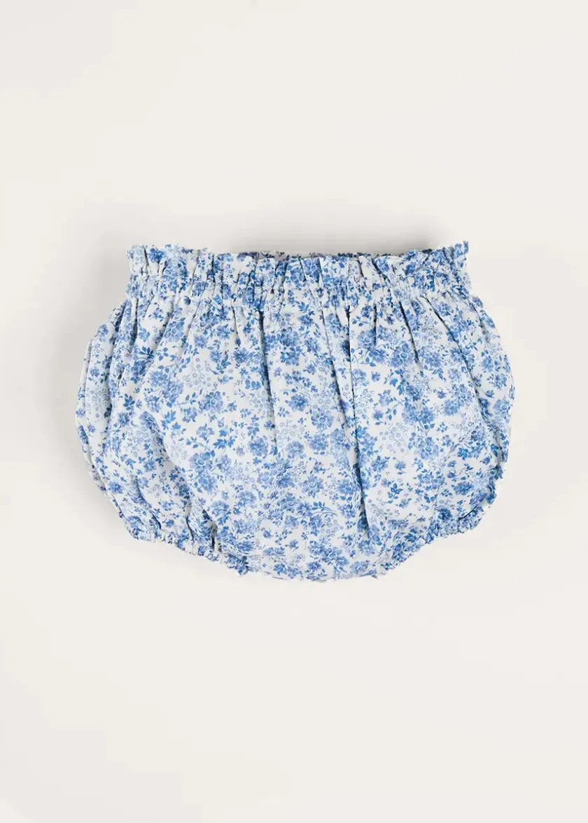 Bloomers & Shorts | Bloomers & Pants | Pepa London Charlotte Floral Button Detail Bloomers in Blue (1mth-2yrs)