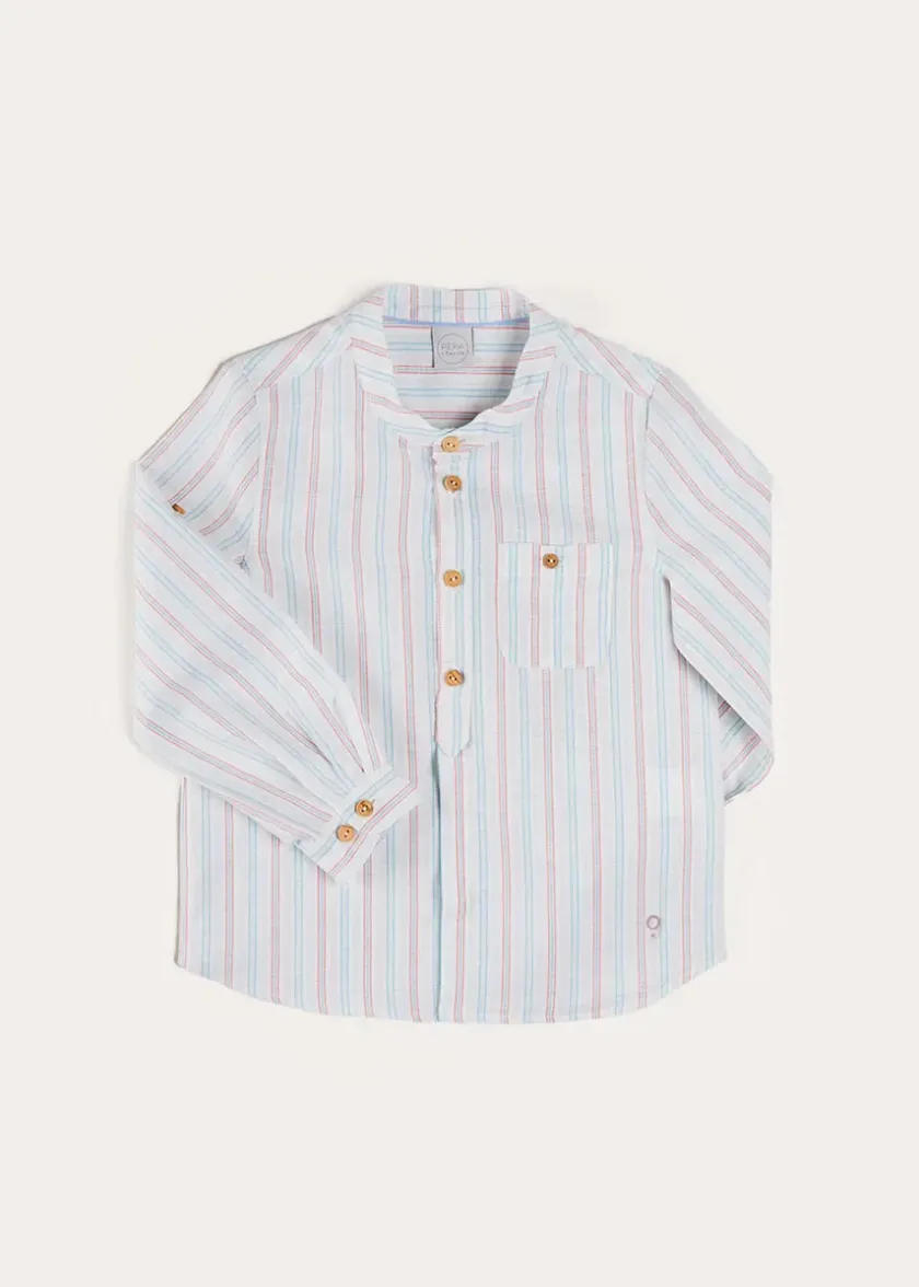 Tops & Shirts | Shirts | Pepa London Chesham Striped Mao Collar Long Sleeve Shirt in Red (3-10yrs)