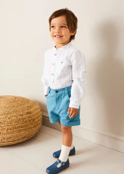 Tops & Shirts | Shirts | Pepa London Chesham Striped Mao Collar Long Sleeve Shirt in Red (3-10yrs)
