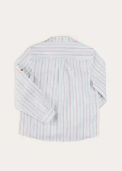 Tops & Shirts | Shirts | Pepa London Chesham Striped Mao Collar Long Sleeve Shirt in Red (3-10yrs)