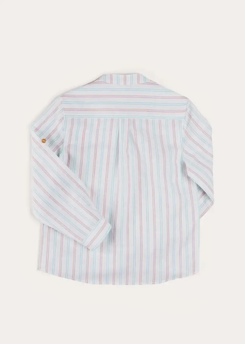 Tops & Shirts | Shirts | Pepa London Chesham Striped Mao Collar Long Sleeve Shirt in Red (3-10yrs)