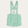 Dungarees & Rompers | Bloomers, Shorts & Trousers | Pepa London Cheyne Striped Boat Embroidery Dungarees in Green (18mths-4yrs)