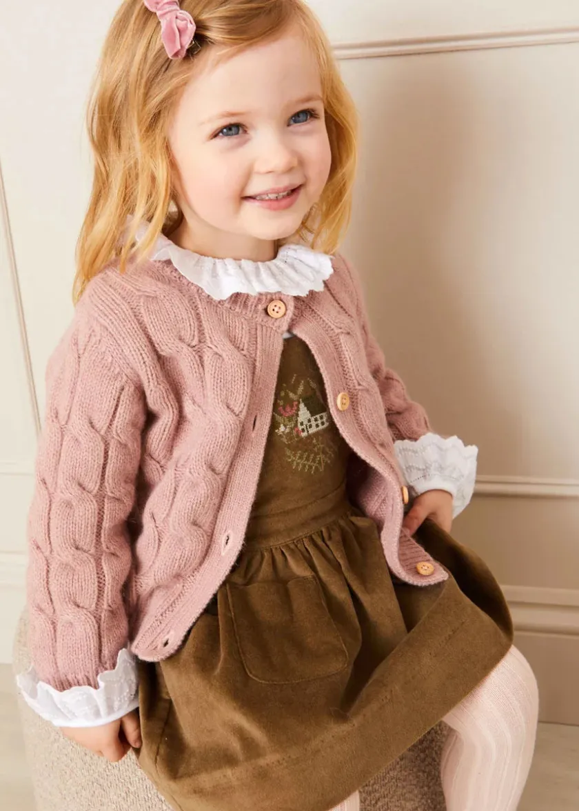 Knitwear & Cardigans | Knitwear & Cardigans | Pepa London Chunky Cable Detail Cardigan in Pink (6mths-10yrs)