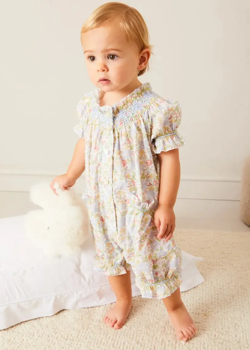 Nightwear | Pepa London Clara Floral All-In-One Pyjamas in Green (9mths-2yrs)