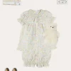 Lookbooks | Pepa London Clara Floral Ruffle Collar Short Sleeve Pyjamas in Green (18mths-10yrs) | Clara Floral Bow Detail Dressing Gown in Green (18mths-10yrs) | Linen Slippers With Contrast Piping in Cream (24-35EU) | White Teddy Bear (100% Alpaca Fur) | Flower Fairies of the Summer Book in White
