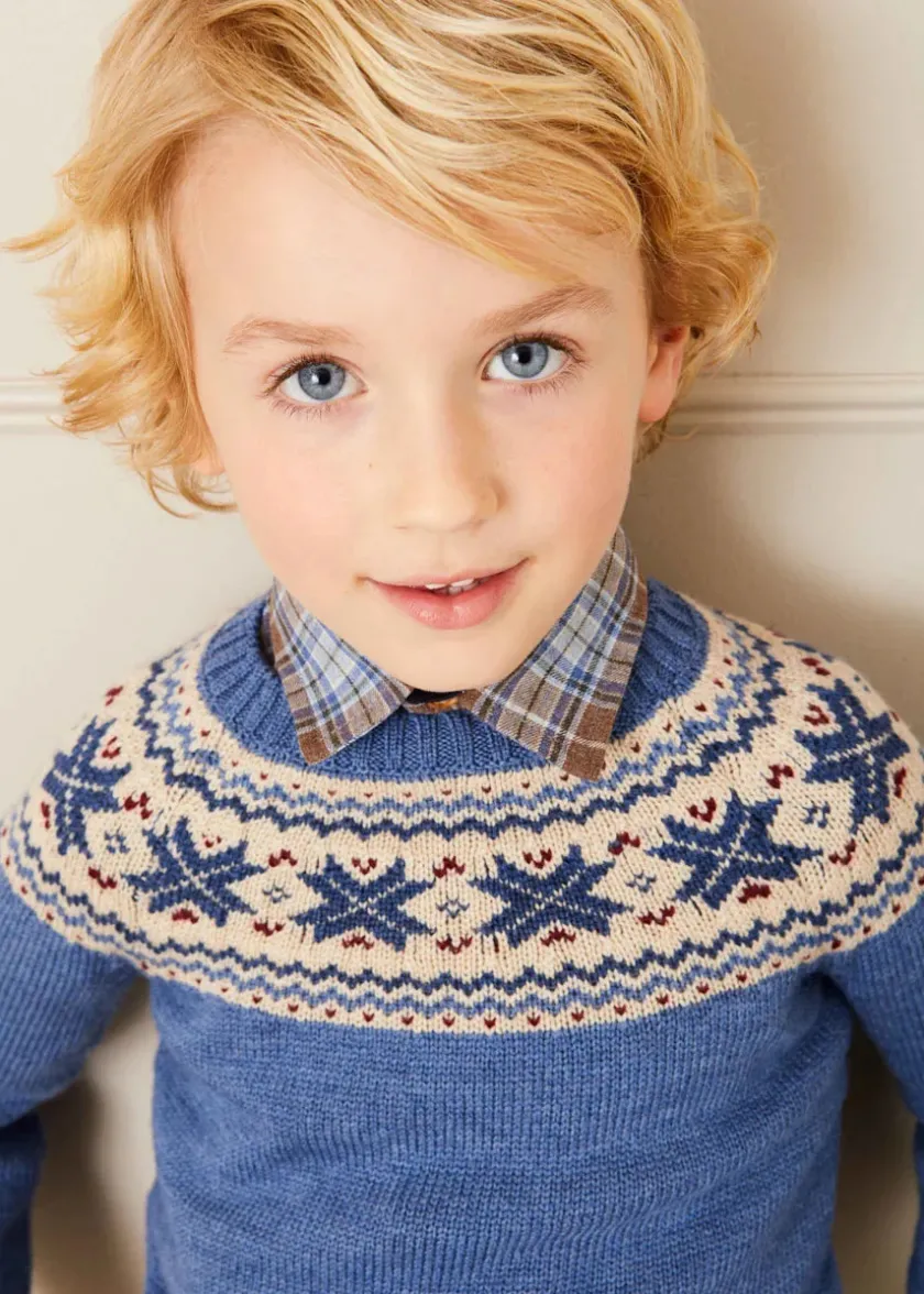 Knitwear & Cardigans | Knitwear & Cardigans | Pepa London Classic Fair Isle Jumper in Blue (18mths-10yrs)