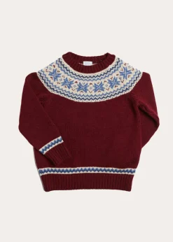 Knitwear & Cardigans | Knitwear & Cardigans | Pepa London Classic Fair Isle Merino Wool Jumper in Burgundy (12mths-10yrs)