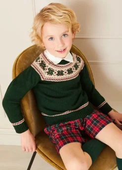 Knitwear & Cardigans | Knitwear & Cardigans | Pepa London Classic Fair Isle Merino Wool Jumper in Green (12mths-10yrs)