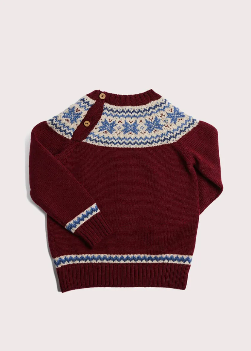 Knitwear & Cardigans | Knitwear & Cardigans | Pepa London Classic Fair Isle Merino Wool Jumper in Burgundy (12mths-10yrs)