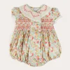 Rompers | Rompers | Pepa London Clementine Floral Hand Smocked Double Breasted Short Sleeve Romper in Coral (6mths-3yrs)