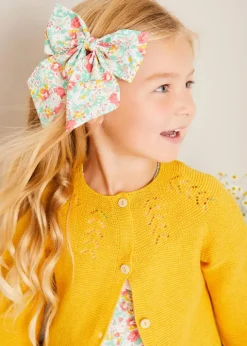 Lookbooks | Pepa London Clementine Floral Hand Smocked Double Breasted Short Sleeve Dress in Coral (12mths-10yrs) | Mary Jane Leather Baby Shoes in Ivory (20-24EU) | Clementine Floral Long Bow Hair Clip in Coral | Openwork short socks White (0mths-8yrs)