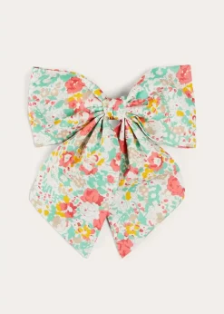 Hair Accessories | Hair Accessories | Pepa London Clementine Floral Long Bow Hair Clip in Coral