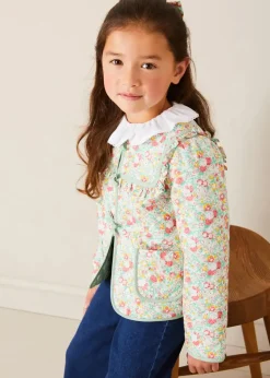 Up To 12 Years | Coats & Jackets | Pepa London Clementine Floral Quilted Reversible Jacket in Coral (4-12yrs)