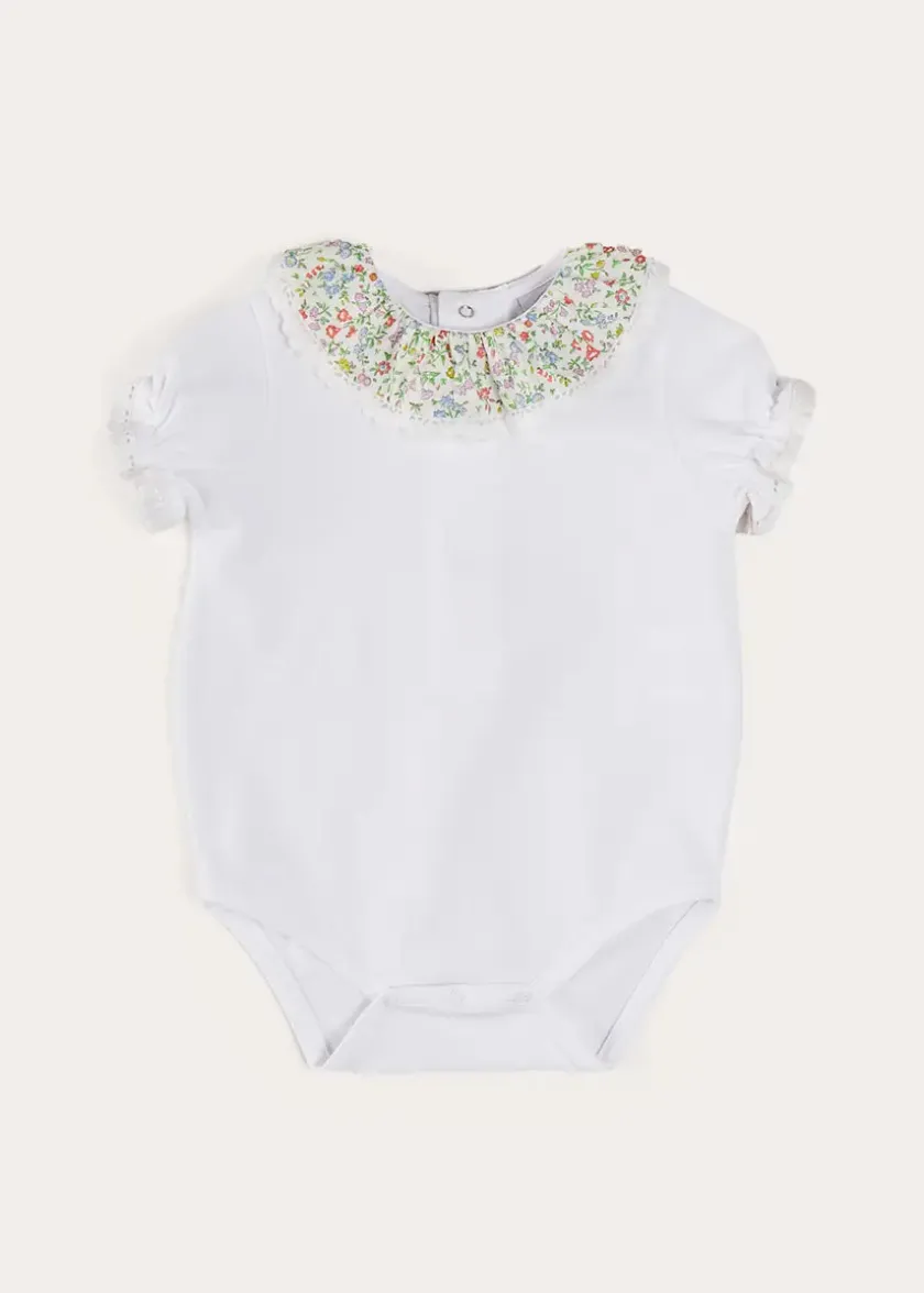 Bodysuits & Baby Grows | Pepa London Cordelia Embroidered Double Collar Bodysuit in Pink Made with Liberty Fabric (1m-3yrs)