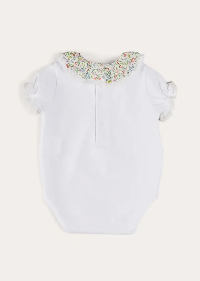 Bodysuits & Baby Grows | Pepa London Cordelia Embroidered Double Collar Bodysuit in Pink Made with Liberty Fabric (1m-3yrs)