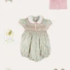 Lookbooks | Pepa London Cordelia Floral Hand-Smocked Short Sleeve Romper in Pink Made with Liberty Fabric (3m-2yrs) | Openwork Cotton Knitted Bonnet in Pink (S-L) | Openwork Cotton Cardigan in Pink (6mths-10yrs) | Cordelia Liberty Floral Mary Jane Pram Shoes in Pink (17-20EU) | Flower Fairies of the Spring Book in White | Cordelia Floral Small Bow Clip in Pink Made with Liberty Fabric | Openwork short socks White (0mths-8yrs)