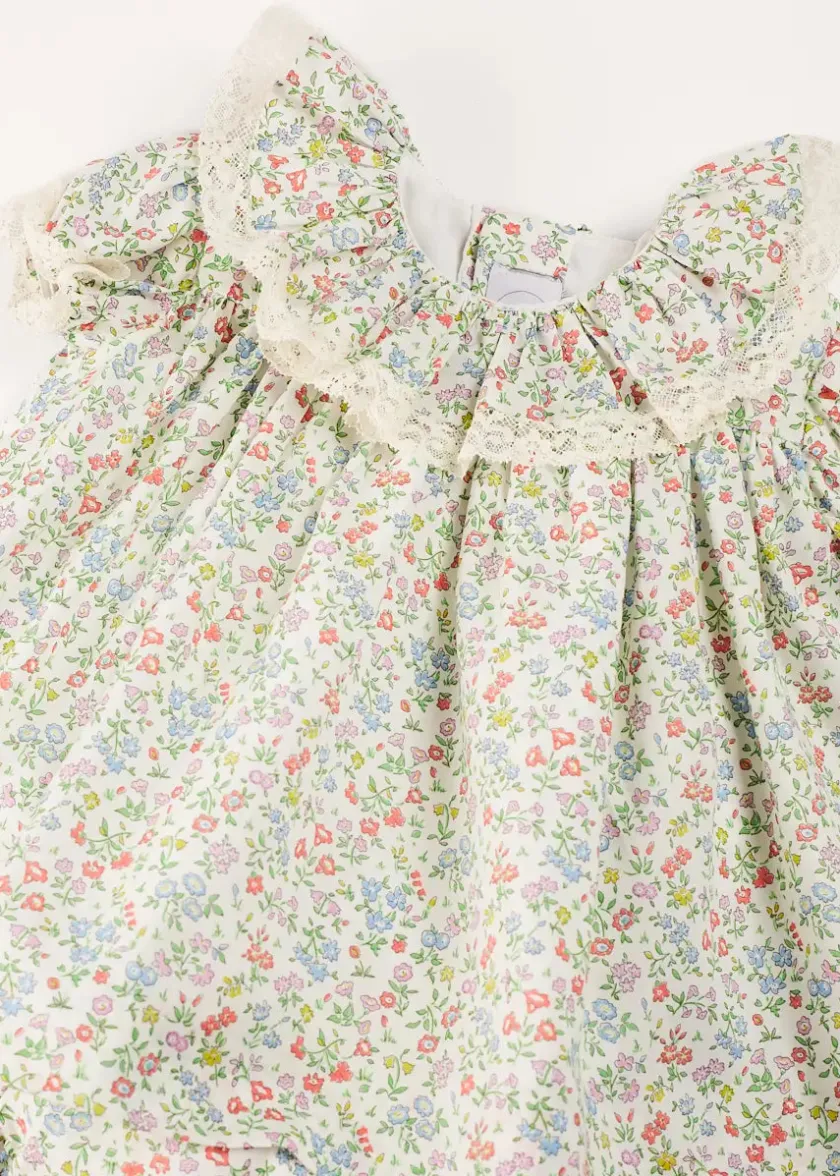 Dresses | Dresses | Pepa London Cordelia Floral Ruffle Collar Short Sleeve Dress in Green Made with Liberty Fabric (1-12m)