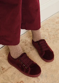 Trousers | Pepa London Corduroy Wide Leg Gold Button Trousers in Burgundy (4-10yrs)