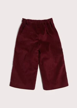 Trousers | Pepa London Corduroy Wide Leg Gold Button Trousers in Burgundy (4-10yrs)