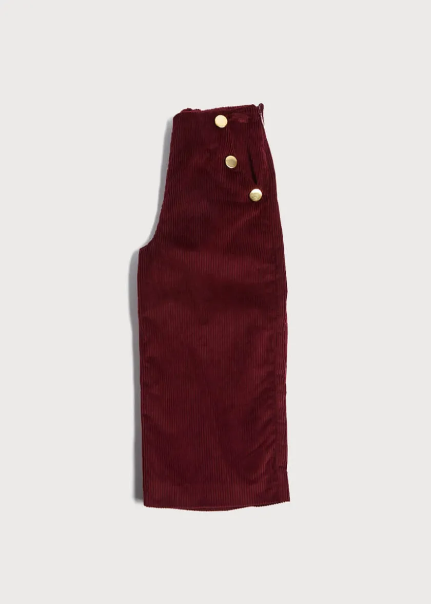 Trousers | Pepa London Corduroy Wide Leg Gold Button Trousers in Burgundy (4-10yrs)