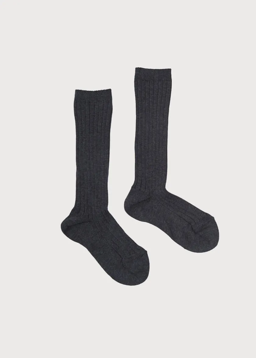 Socks | Socks & Tights | Pepa London Dark Grey Ribbed Knee-High Socks (3mths-8yrs)