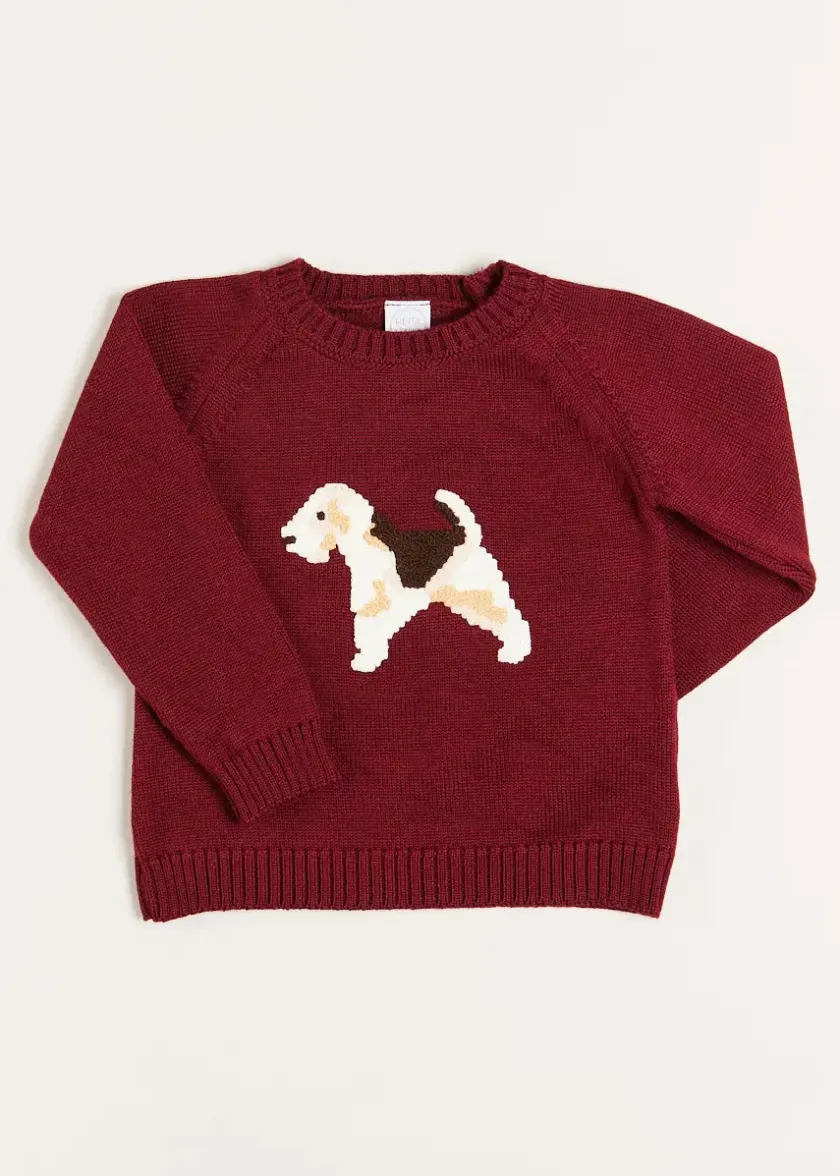 Knitwear & Cardigans | Knitwear & Cardigans | Pepa London Doggy Intarsia Jumper in Burgundy (12mths-10yrs)