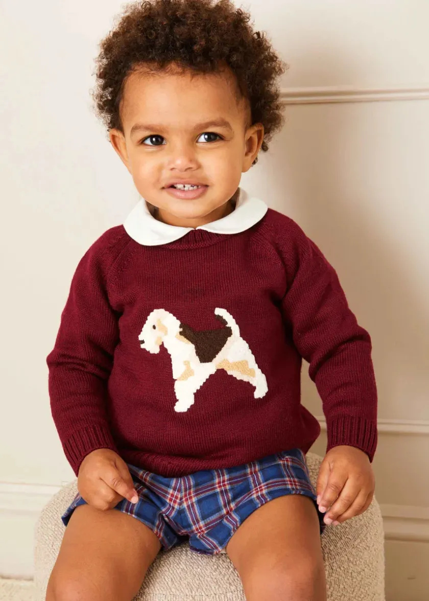 Knitwear & Cardigans | Knitwear & Cardigans | Pepa London Doggy Intarsia Jumper in Burgundy (12mths-10yrs)