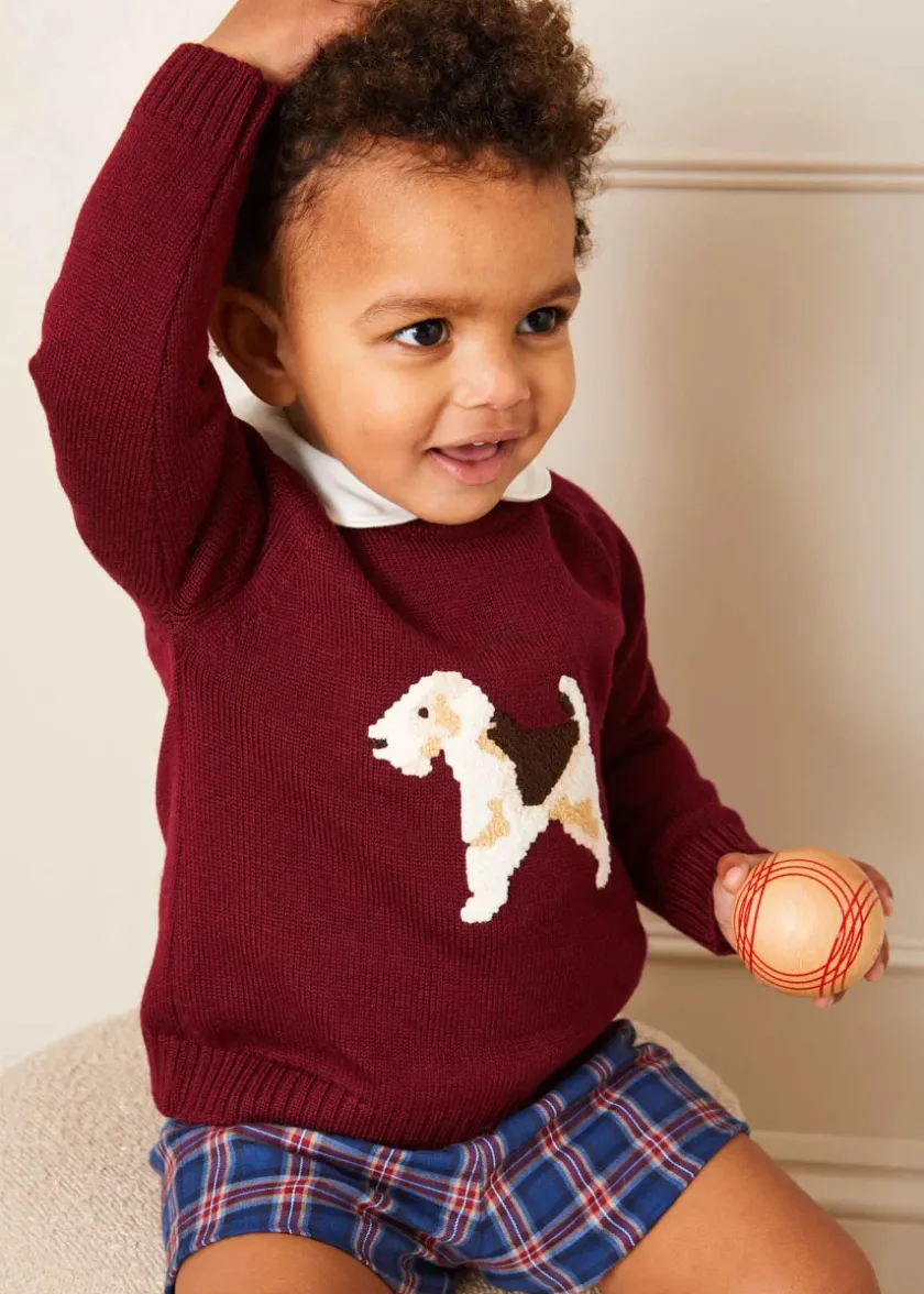 Knitwear & Cardigans | Knitwear & Cardigans | Pepa London Doggy Intarsia Jumper in Burgundy (12mths-10yrs)