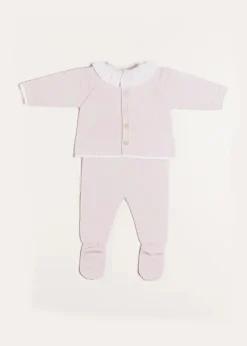 Two-piece Sets | Knitwear & Cardigans | Pepa London Dot Detail Lace Collar Knitted Set in Pink (1-6mths)