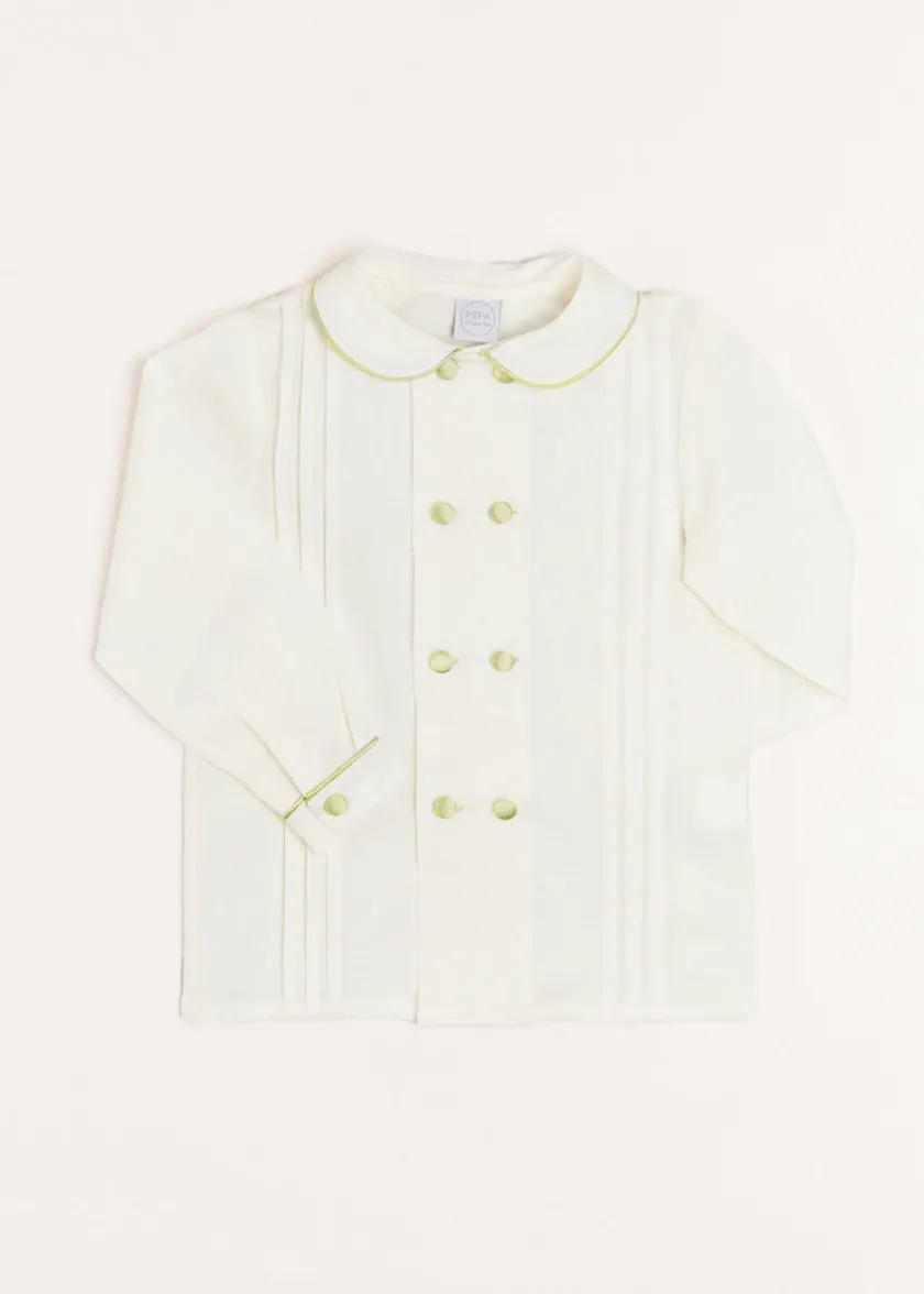 Tops & Shirts | Tops & Shirts | Pepa London Double-Breasted Peter Pan Collar Shirt with Green Silk Piping (12mths-10yrs)