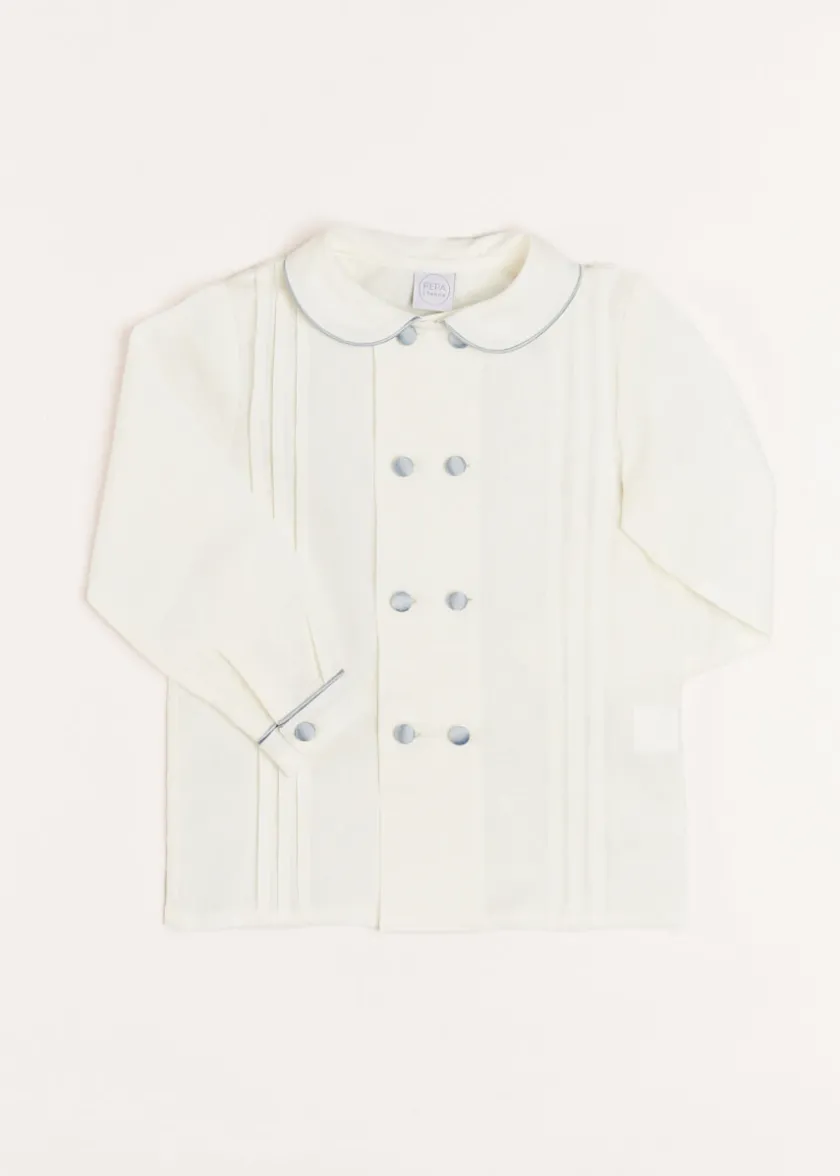 Tops & Shirts | Tops & Shirts | Pepa London Double-Breasted Peter Pan Collar Long Sleeve Shirt with Blue Silk Piping (18mths-10yrs)
