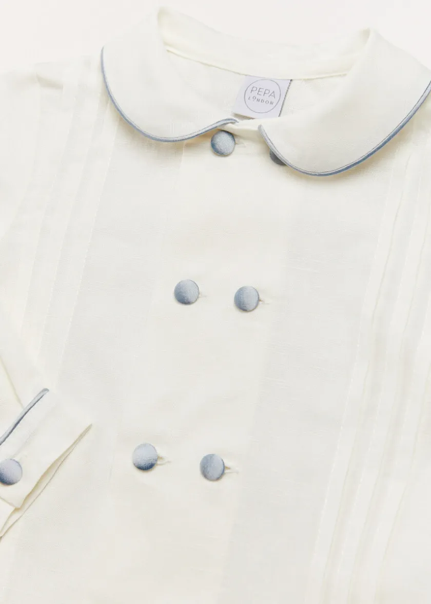 Tops & Shirts | Tops & Shirts | Pepa London Double-Breasted Peter Pan Collar Long Sleeve Shirt with Blue Silk Piping (18mths-10yrs)