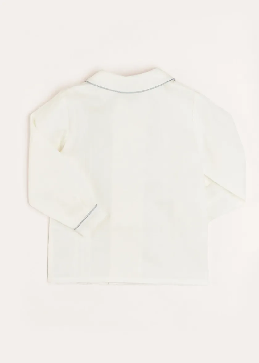 Tops & Shirts | Tops & Shirts | Pepa London Double-Breasted Peter Pan Collar Long Sleeve Shirt with Blue Silk Piping (18mths-10yrs)
