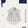 Lookbooks | Pepa London Ellis Liberty Print Hand Smocked Short Sleeve Shirt in Blue (6mths-4yrs) | Ellis Floral Bloomer in Blue Made with Liberty Fabric (1m-3yrs) | Plain Cardigan in Navy (6mths-10yrs) | Openwork Knitted Bonnet in Navy (S-L) | Leather T-Bar Pram Shoes in Classic Blue (17-20EU) | Ribbed Short Socks - Cream (0mths-10yrs)