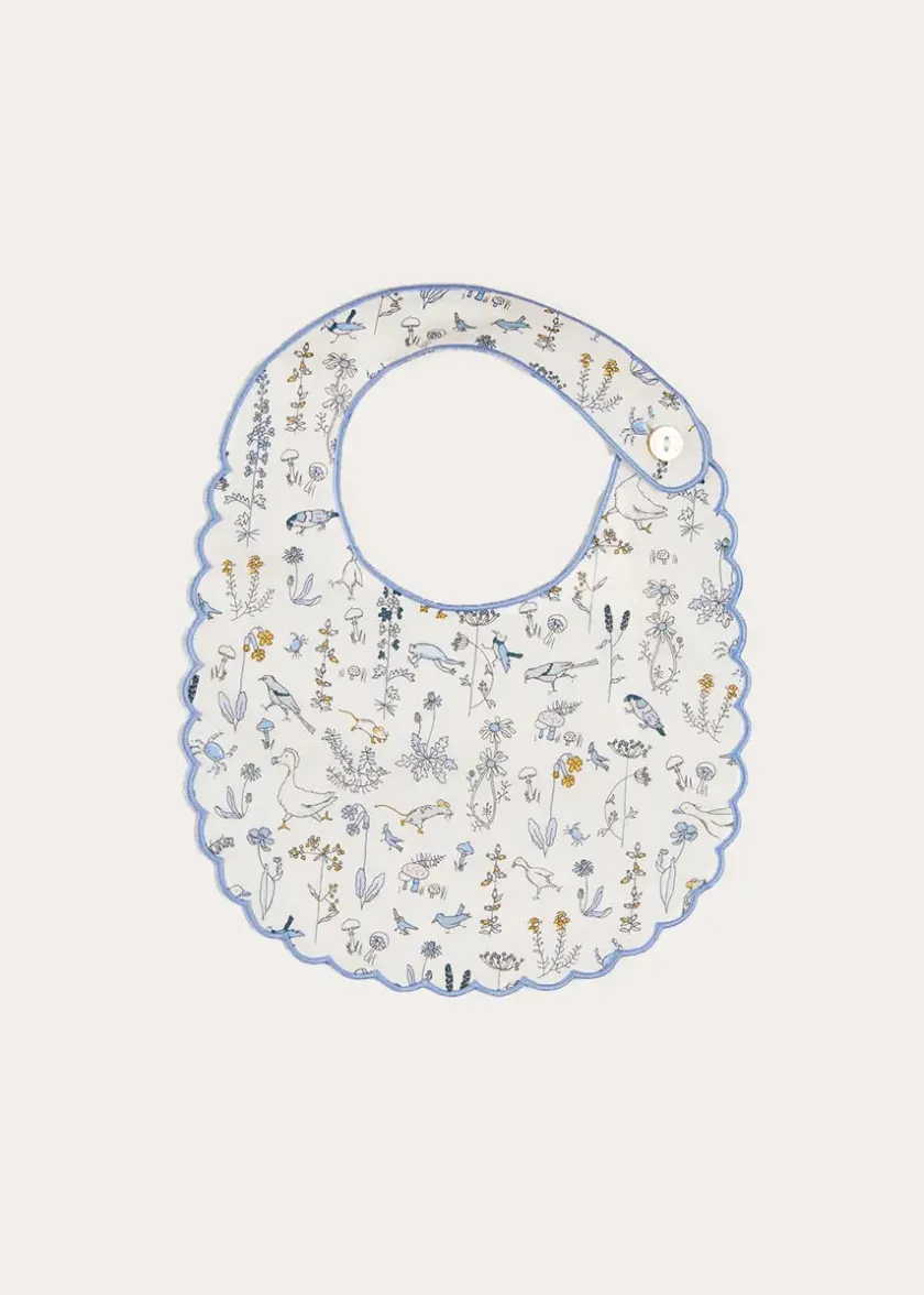 Bibs | Bibs | Pepa London Ellis Rounded Bib with Embroidery in Blue Made with Liberty Fabric