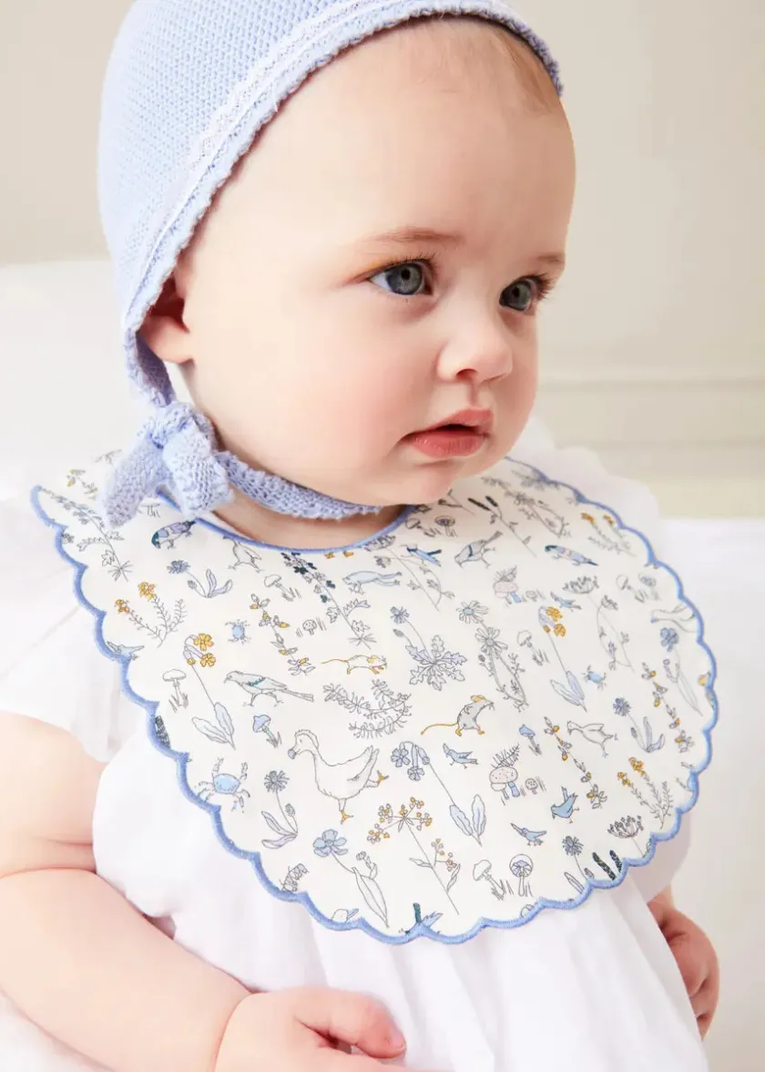 Bibs | Bibs | Pepa London Ellis Rounded Bib with Embroidery in Blue Made with Liberty Fabric