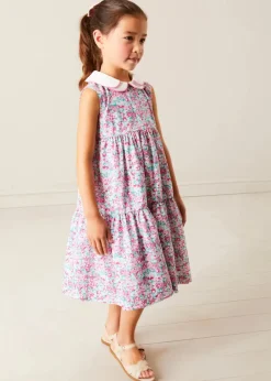 Lookbooks | Pepa London Eloise Floral Scallop Collar Sleeveless Dress in Pink (4-12yrs) | Viola Floral Bow Detail Boater Hat in Pink (S-M) | Leather Woven Detail Sandals in Beige (24-35EU) | Viola Floral Bow Detail Boater Hat in Pink (S-M)