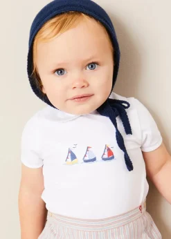 Tops & Bodysuits | Bodysuits & Baby Grows | Pepa London Embroidered Boat Motif Peter Pan Collar Bodysuit in White (1mth-3yrs)