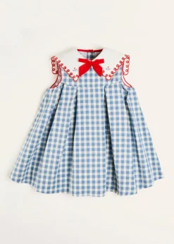 Up To 12 Years | Dresses | Pepa London Embroidered Gingham Sleeveless Dress in Blue (12mths-12yrs)