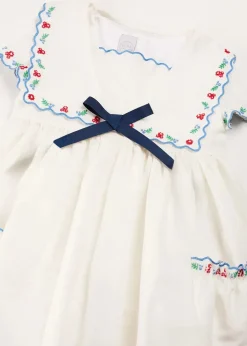 Dresses | Dresses | Pepa London Embroidered Mariner Collar Short Sleeve Dress in White (12mths-10yrs)