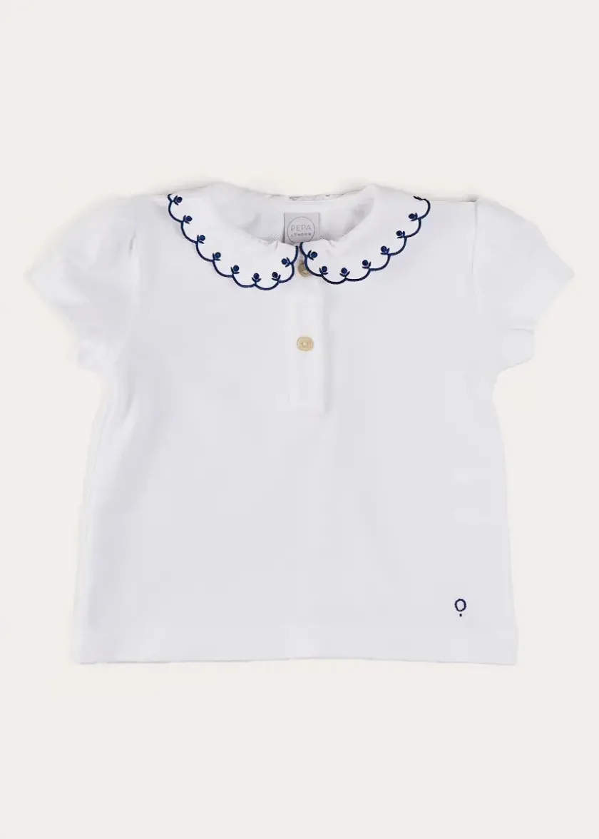 Tops & Blouses | Pepa London Embroidered Scallop Collar Short Sleeve Polo Shirt in Navy (2-10yrs)
