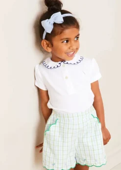 Tops & Blouses | Pepa London Embroidered Scallop Collar Short Sleeve Polo Shirt in Navy (2-10yrs)