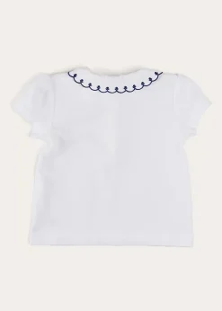 Tops & Blouses | Pepa London Embroidered Scallop Collar Short Sleeve Polo Shirt in Navy (2-10yrs)