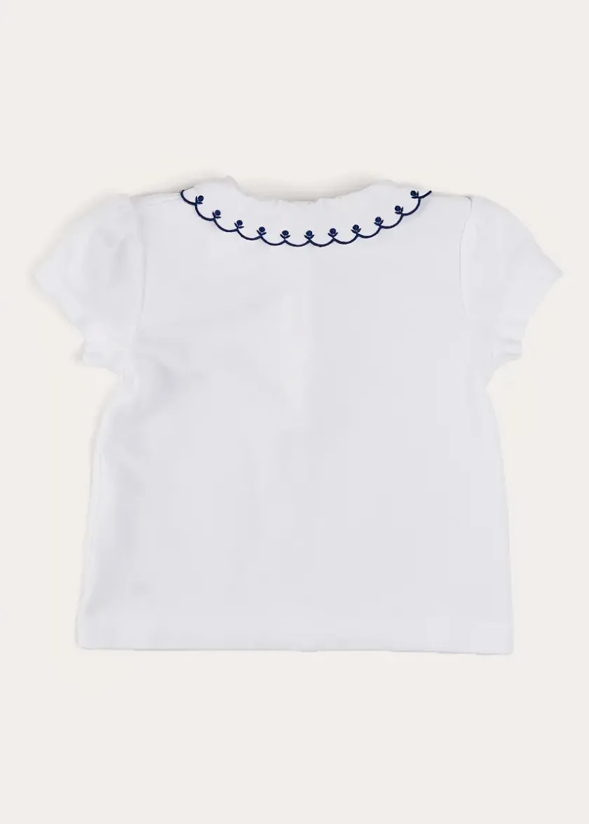 Tops & Blouses | Pepa London Embroidered Scallop Collar Short Sleeve Polo Shirt in Navy (2-10yrs)