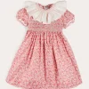 Dresses | Dresses | Pepa London Emilia Floral Hand Smocked Ruffle Collar Short Sleeve Dress in Pink (12mths-10yrs)