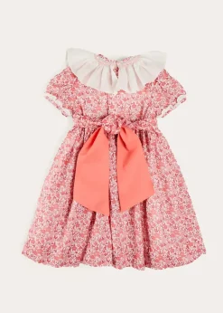 Dresses | Dresses | Pepa London Emilia Floral Hand Smocked Ruffle Collar Short Sleeve Dress in Pink (12mths-10yrs)