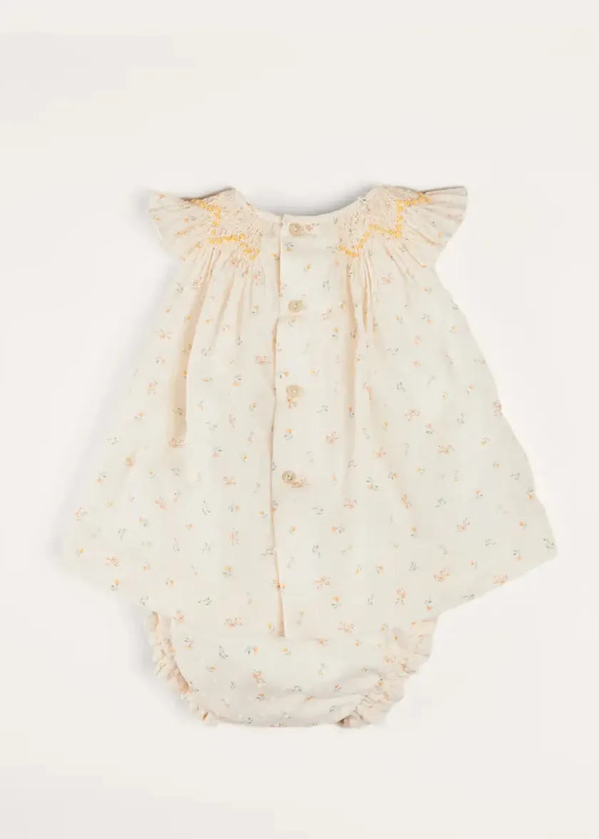 Dresses | Dresses | Pepa London Esme Floral Hand Smocked Sleeveless Dress With Bloomers in White (1-12mths)