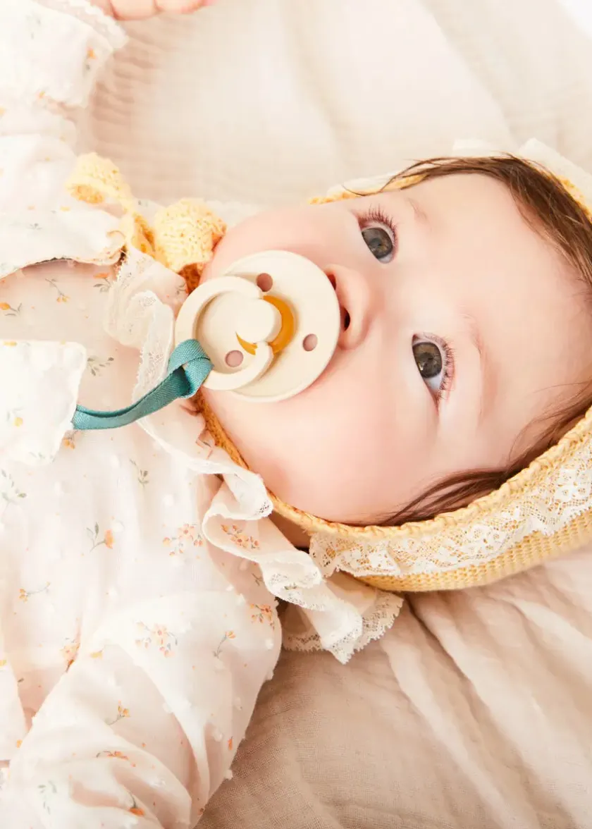 Lookbooks | Pepa London Esme Floral Ruffle Collar Long Sleeve Blouse in White (1-12mths) | Esme Floral Bow Detail Bloomers in White (1-12mths) | Openwork Detail Cotton Baby Cardigan in Tangerine (1-12mths) | Lace Detail Knitted Bonnet in Tangerine (1-12mths) | Celebration Ribbon Detail Mary Jane Pram Shoes in Beige (17-20EU) | Esme Floral Dummy Clip in White | Little Library Book in White